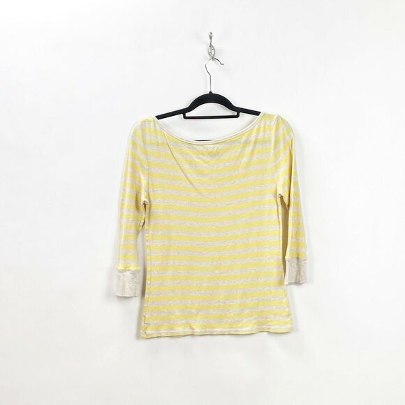 Old Navy Large Womens Beige Yellow Striped Knit Top - Picture 4 of 5